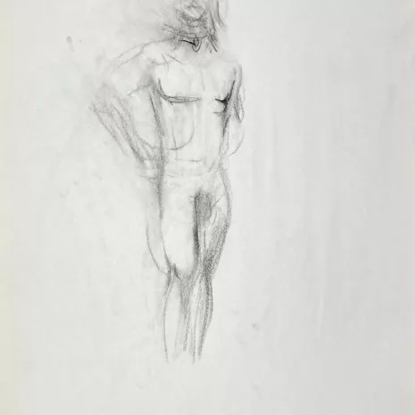 charcoal drawing of nude male model standing