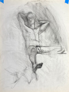 charcoal drawing of male model reclining