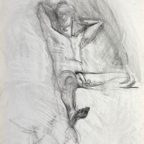 charcoal drawing of male model reclining