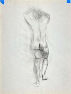 charcoal drawing of nude male model from backside