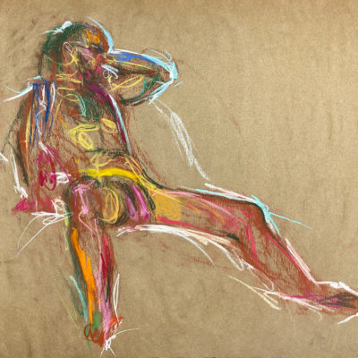 pastel drawing of male model resting