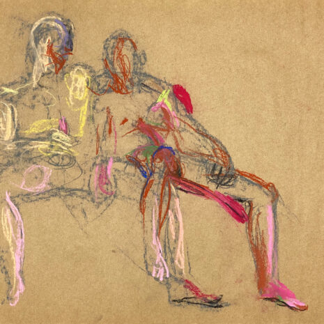 pastel drawing of two male models reclining