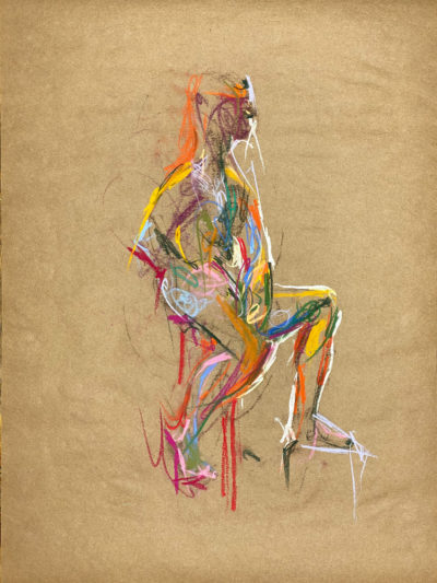 pastel drawing of male model sitting