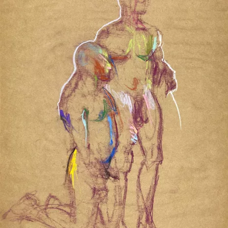 pastel drawing of two male models