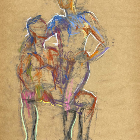 pastel drawing of two male models