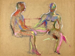 pastel drawing of two male models sitting