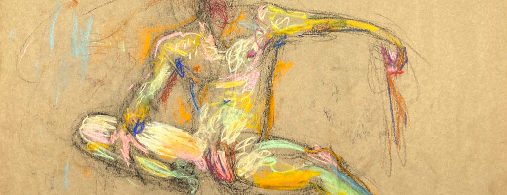 pastel drawing naked male model sitting
