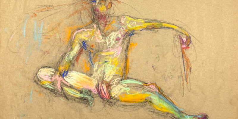 pastel drawing naked male model sitting