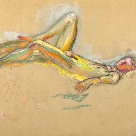 pastel drawing of laying naked male model