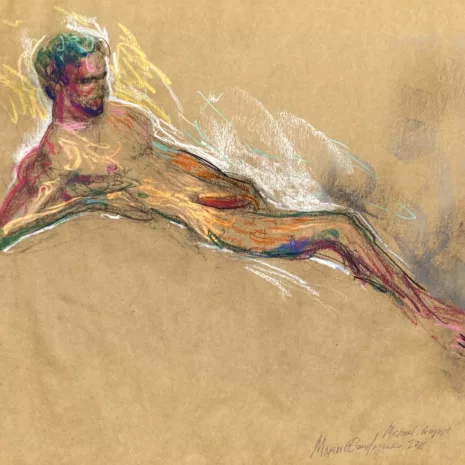 pastel drawing of male model reclining