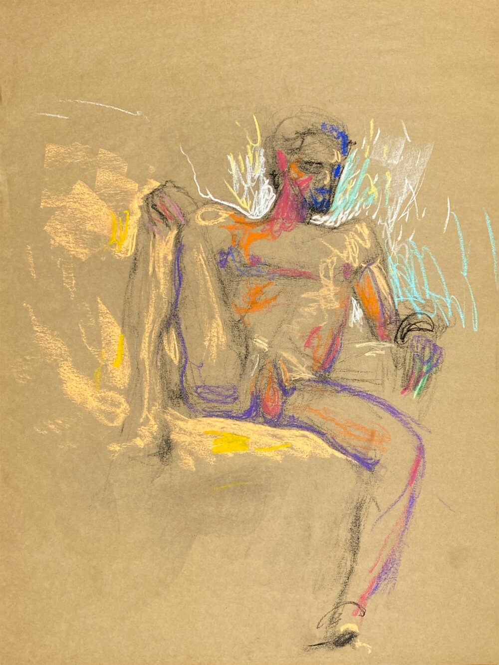 pastel drawing of male model sitting