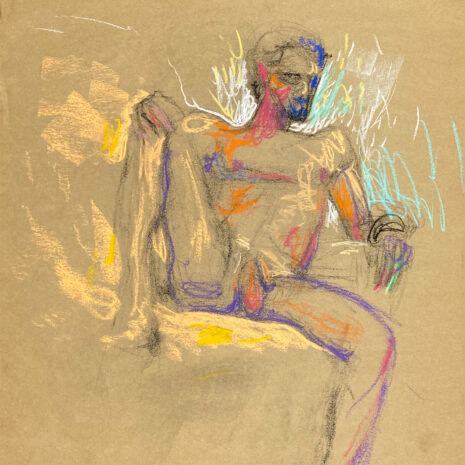 pastel drawing of male model sitting