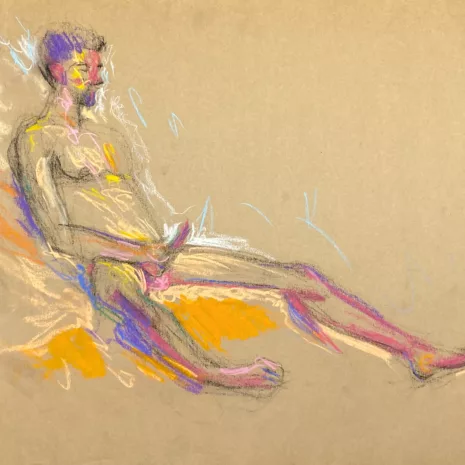 pastel drawing of male model playing