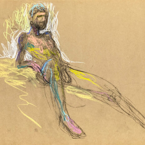 pastel drawing of male model sitting