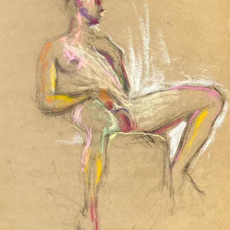 pastel drawing of nude male model sitting