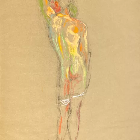 pastel drawing of nude male model from backside