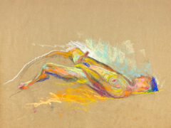 pastel drawing of nude male model laying aroused