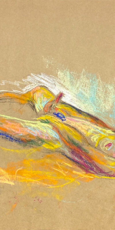 pastel drawing of nude male model laying aroused