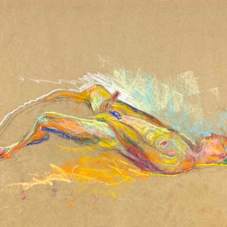 pastel drawing of nude male model laying aroused