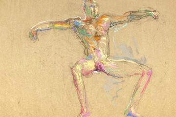 pastel drawing of sitting male model nude