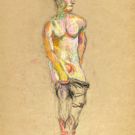 pastel drawing of male model in black jeans