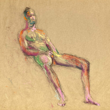 pastel drawing of male model playing with himself