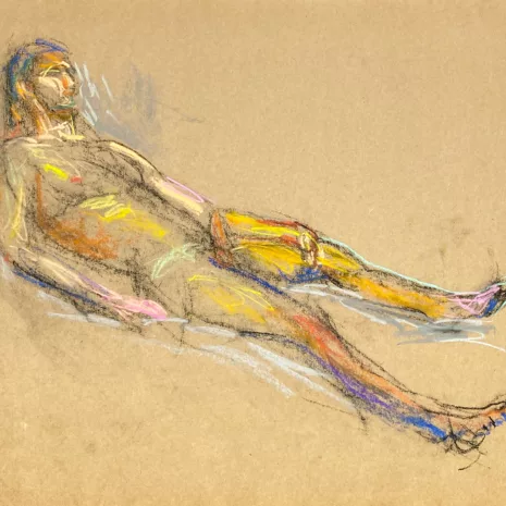 pastel drawing of naked male model reclining