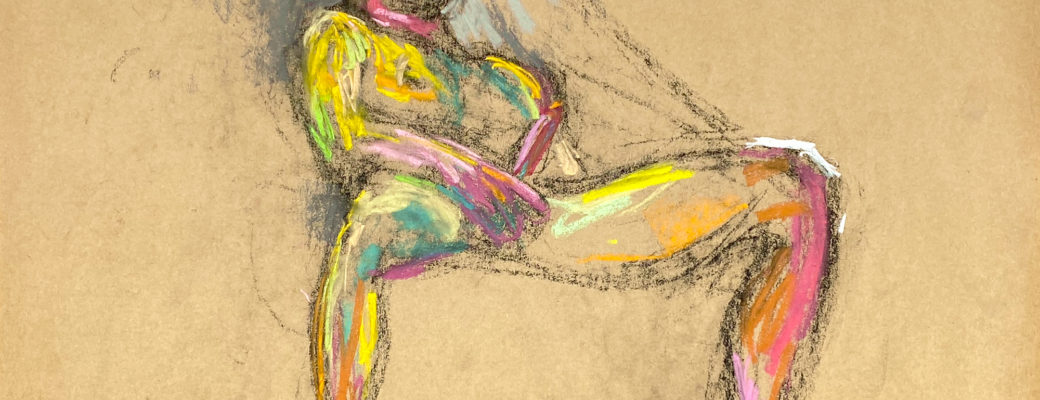 pastel drawing of naked male model playing with himself