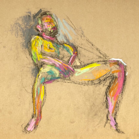 pastel drawing of naked male model playing with himself