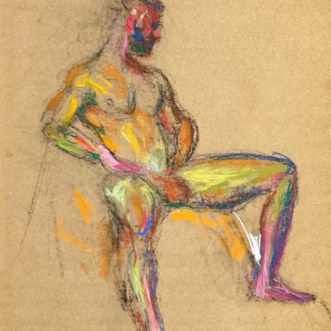 pastel drawing of naked male model sitting