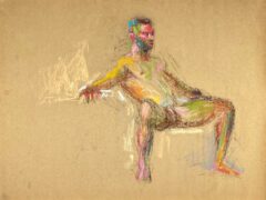 pastel drawing of naked male model sitting