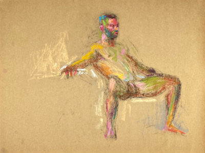 pastel drawing of naked male model sitting