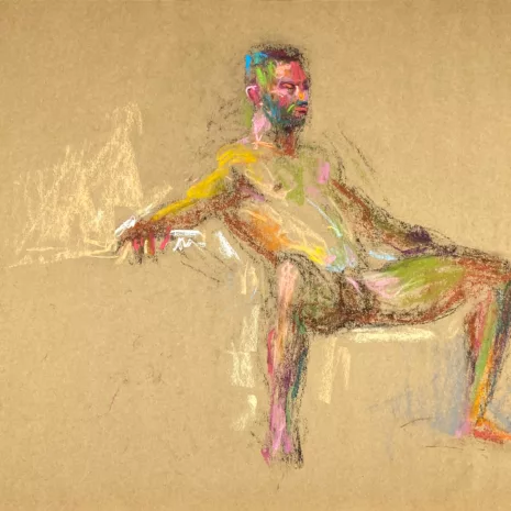 pastel drawing of naked male model sitting