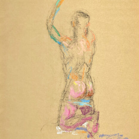 pastel drawing of naked male model from backside