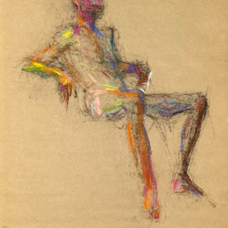 pastel drawing of naked male model sitting