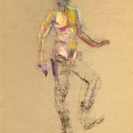 pastel drawing of naked male model in pants