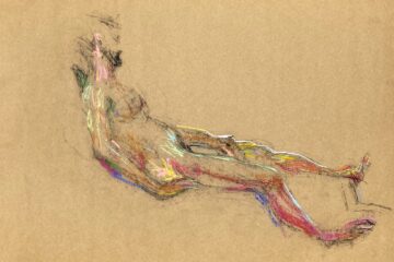 pastel drawing of naked male model reclining