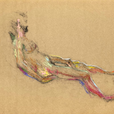 pastel drawing of naked male model reclining