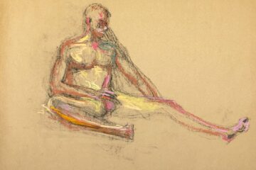 pastel drawing of naked male model playing with himself