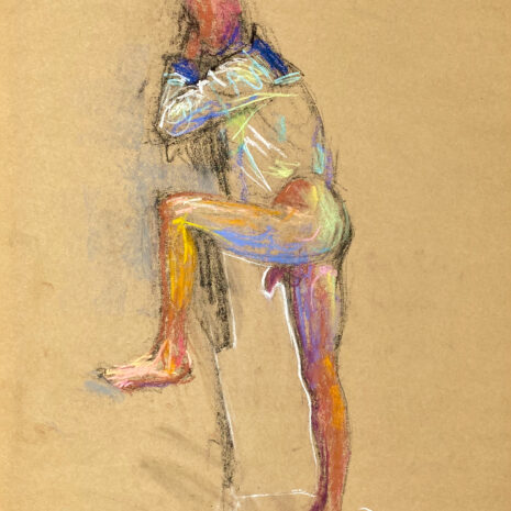 pastel drawing of naked male model in sailor shirt