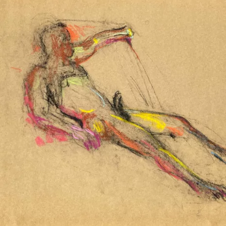 pastel drawing of laying aroused male model in black tank