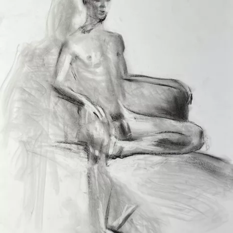 charcoal drawing of male model sitting