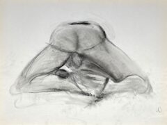 charcoal drawing of male model posing in doggy style from backside