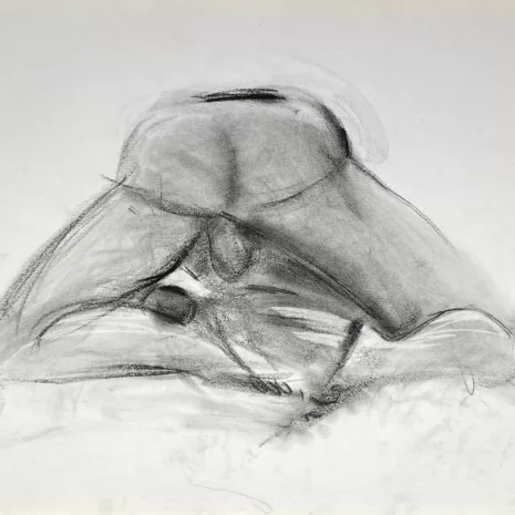 charcoal drawing of male model posing in doggy style from backside