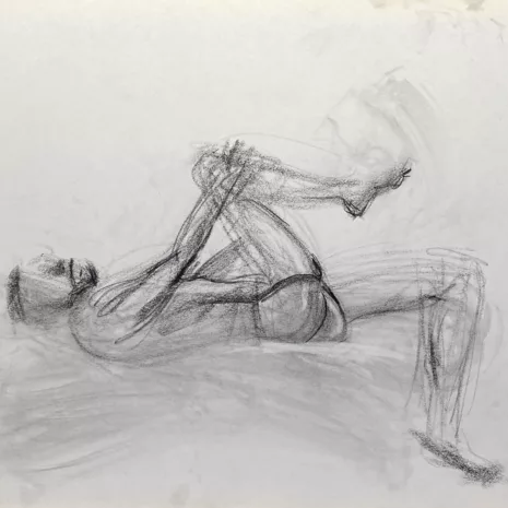 charcoal drawing of male model posing in jocks