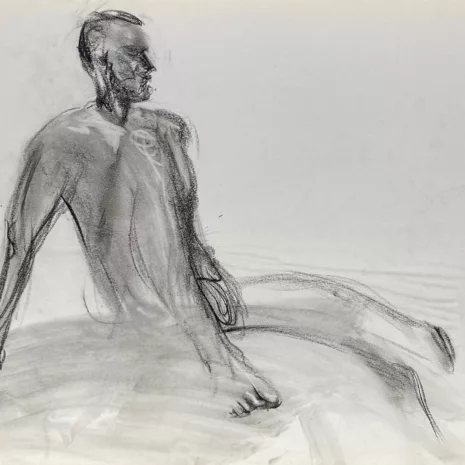 charcoal drawing of male model sitting