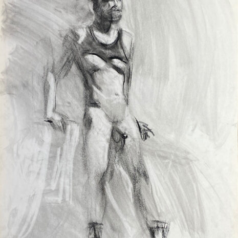 charcoal drawing of male model in black tank and boots