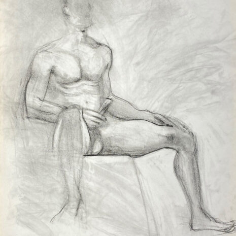 charcoal drawing of nude male model playing with himself