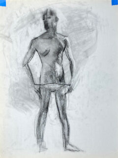 charcoal drawing of man in briefs