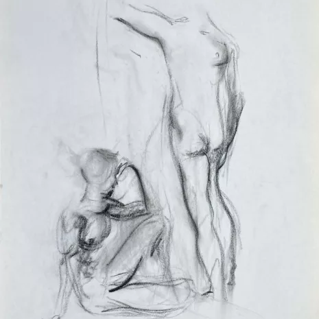 charcoal drawing of two male models